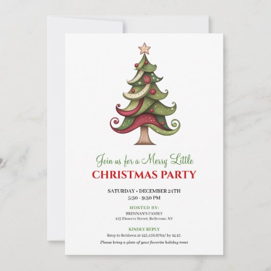 Minimalist artistic Christmas tree holiday invite 招待状 (正面)