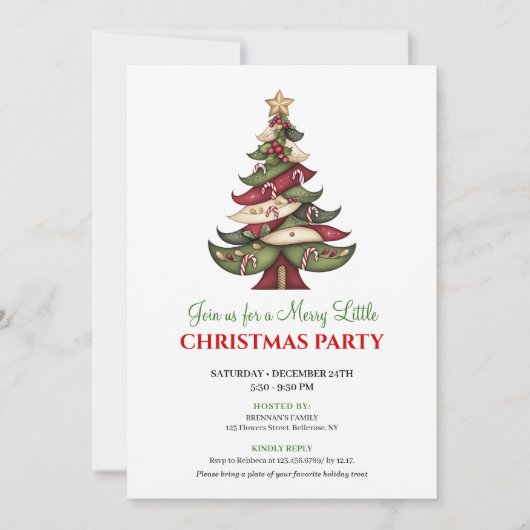 Minimalist artistic Christmas tree holiday invite 招待状 (正面)