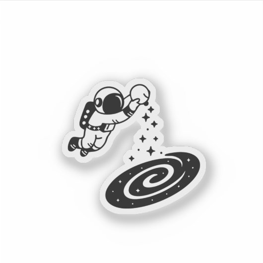 "Minimalist Astronaut Pouring Stars into Galaxy" シール (正面)