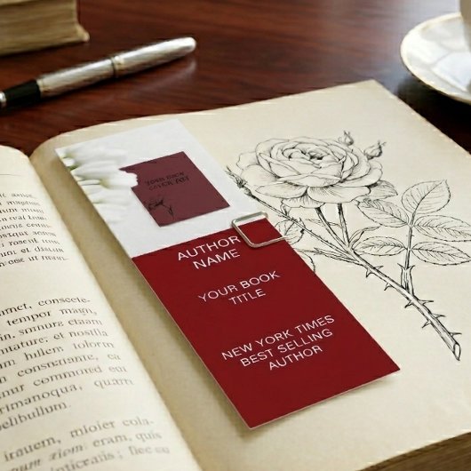 Minimalist Author Bookmark Template with Book Cove スキニー名刺