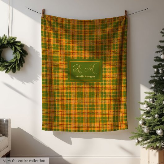Minimalist Autumn Tartan Blanket Elegant Monogram フリースブランケット