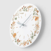Minimalist Autumn Wildflower Wreath Wall clock ラージ壁時計 (傾斜)