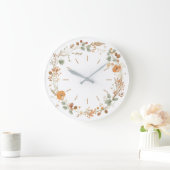 Minimalist Autumn Wildflower Wreath Wall clock ラージ壁時計 (ホーム)