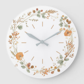 Minimalist Autumn Wildflower Wreath Wall clock ラージ壁時計