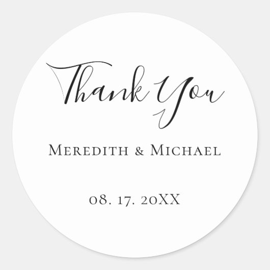 Minimalist B&W Personalized Dated Thank You ラウンドシール (正面)