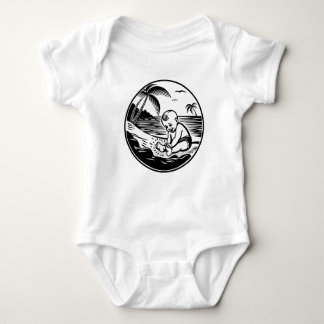 Minimalist Baby Bodysuit with Tropical Beach  ベビーボディスーツ