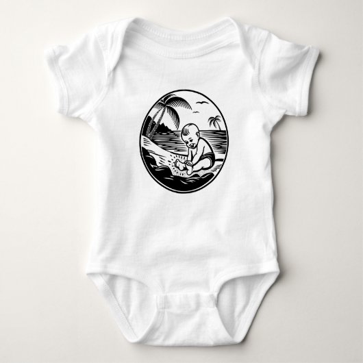 Minimalist Baby Bodysuit with Tropical Beach  ベビーボディスーツ (正面)