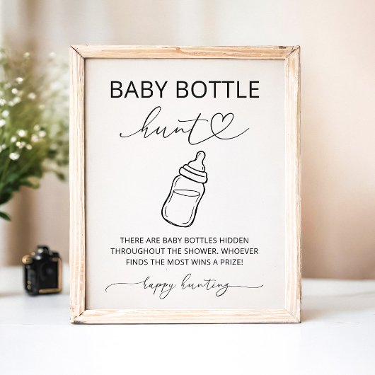Minimalist Baby Bottle Hunt Baby Shower Game Sign ポスター