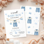 Minimalist Baby Boy Shower with Baby Clothes 招待状