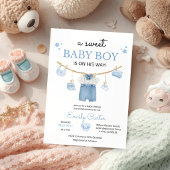 Minimalist Baby Boy Shower with Baby Clothes 招待状