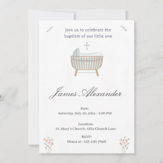 Minimalist Baby Christening Baptism Template 招待状