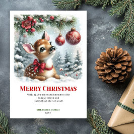Minimalist Baby Deer Christmas Scene Watercolor  シーズンカード