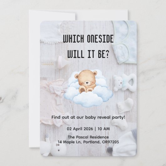 Minimalist Baby Gender Reveal Party Invite 招待状 (正面)