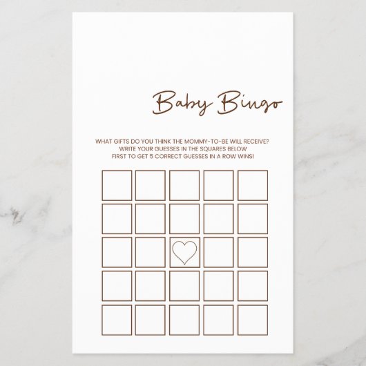 Minimalist Baby Gift Bingo Game Flyer チラシ (正面)