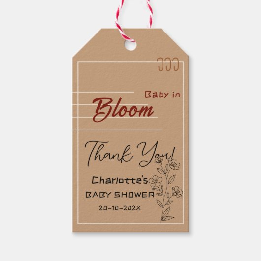 Minimalist Baby In Bloom Wildflower Baby Shower ギフトタグ (正面)