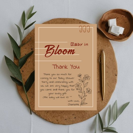 Minimalist Baby In Bloom Wildflower Baby Shower サンキューカード