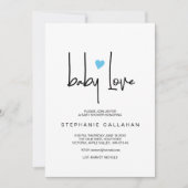 Minimalist Baby Love Shower Invitation Blue heart 招待状 (正面)