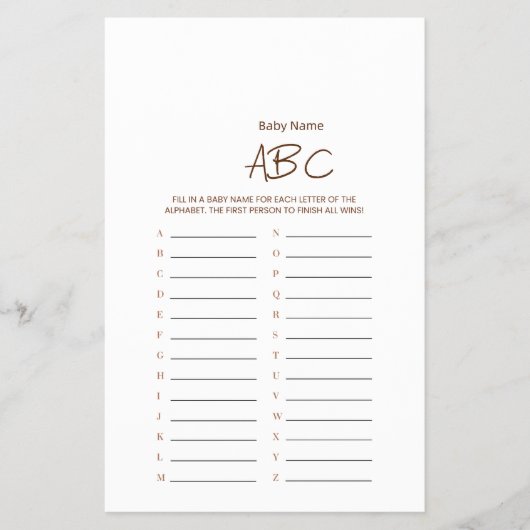 Minimalist Baby Name ABC Game Flyer チラシ (正面)