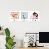 Minimalist Baby Photo Trio Birth Keepsake ポスター (ホームオフィス)