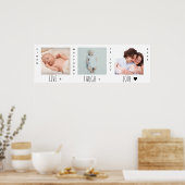 Minimalist Baby Photo Trio Birth Keepsake ポスター (キッチン)