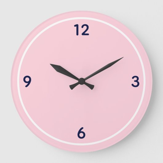 Minimalist Baby Pink & Navy Blue Large Number ラージ壁時計 (正面)