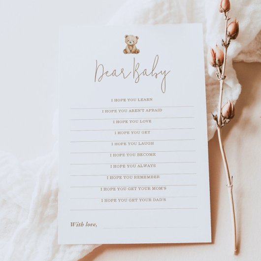 Minimalist Baby Shower Game Dear Baby Wishes Card