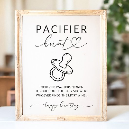 Minimalist Baby Shower Pacifier Hunt Game Sign ポスター