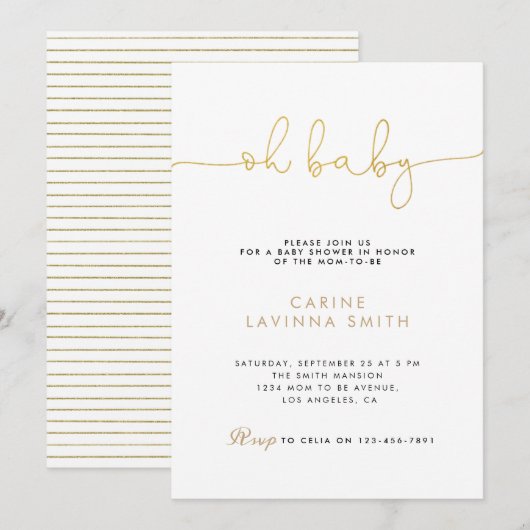 Minimalist Baby shower script modern invitation 招待状 (正面/裏面)