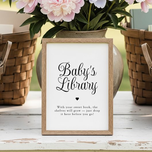Minimalist "Baby's Library" Baby Shower Sign ポスター