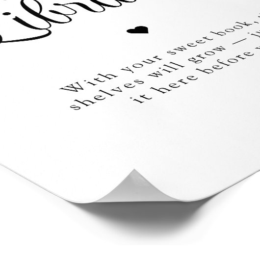 Minimalist "Baby's Library" Baby Shower Sign ポスター (角)