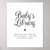 Minimalist "Baby's Library" Baby Shower Sign ポスター (正面)