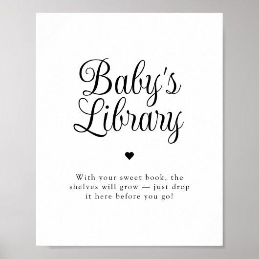 Minimalist "Baby's Library" Baby Shower Sign ポスター (正面)