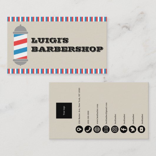 Minimalist Barber Pole Barber Shop Business Card 名刺 (正面/裏面)