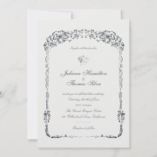 Minimalist Baroque Frame Elegant Wedding 招待状 (正面)