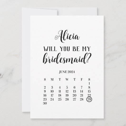 Minimalist Be My Bridesmaid Calendar Proposal 招待状 (正面)