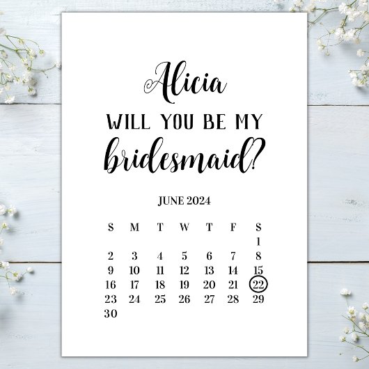 Minimalist Be My Bridesmaid Calendar Proposal 招待状