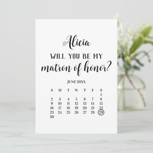 Minimalist Be My Matron of Honor Calendar Proposal 招待状 (スタンド正面)