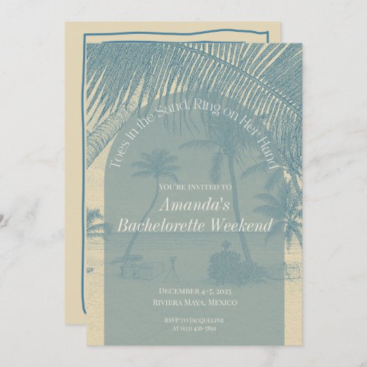 Minimalist Beach Bachelorette Invitation Itinerary 招待状 (正面/裏面)