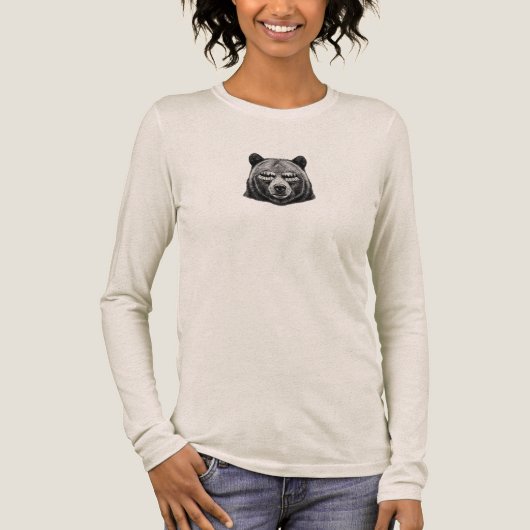 Minimalist Bear Graphic Long Sleeve Shirt – Cute W トライブレンドＴシャツ (正面)