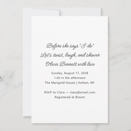 Minimalist Before She Says I Do Bridal Shower  招待状 (正面)