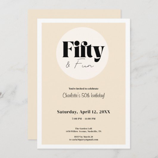 Minimalist Beige 50th Birthday Invitation 招待状 (正面/裏面)
