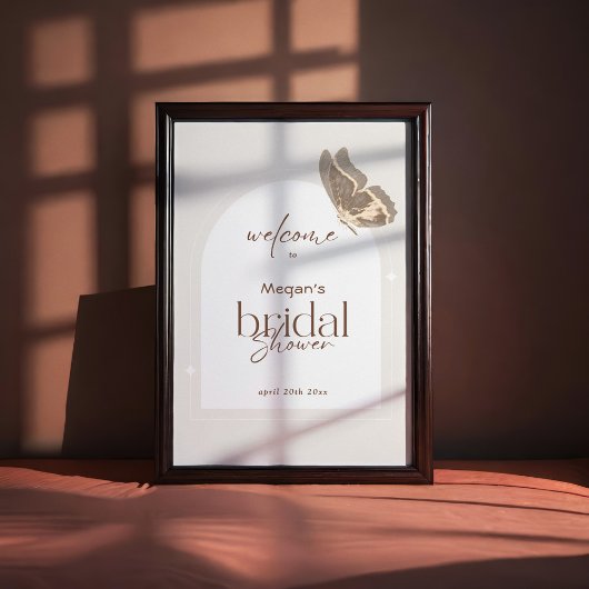 Minimalist Beige Butterfly Bridal Shower Welcome ポスター