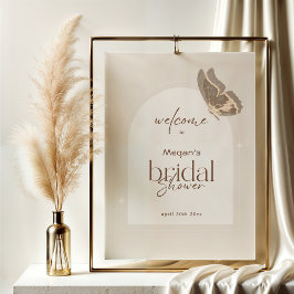 Minimalist Beige Butterfly Bridal Shower Welcome ポスター