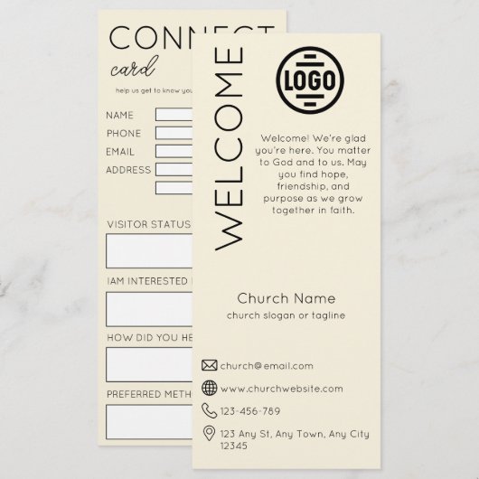 Minimalist Beige Church Connection Card 招待状 (正面/裏面)
