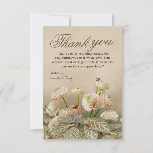 Minimalist Beige Flower Thank You Card サンキューカード (正面)
