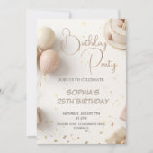 Minimalist Beige & Gold Birthday Party Design  招待状 (正面)