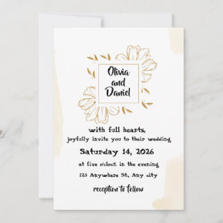 Minimalist Beige Gold Dahlia Wedding Invitation 招待状