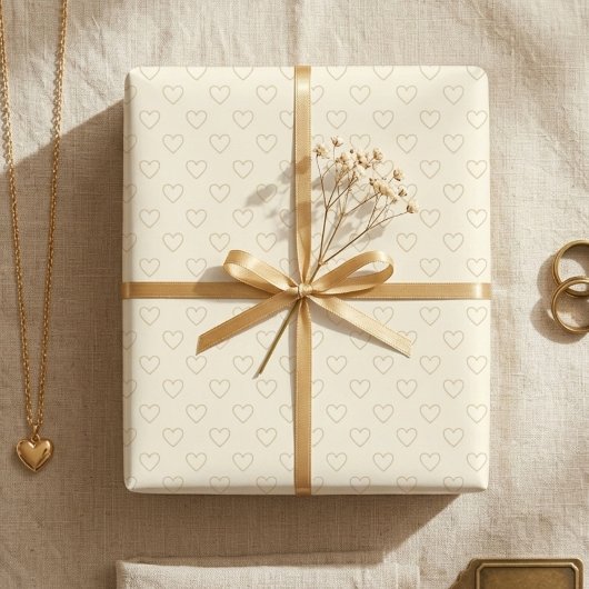 Minimalist Beige Heart Gift ラッピングペーパー