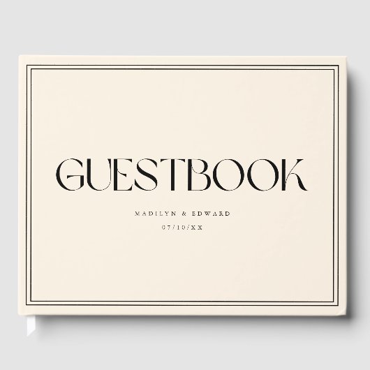 Minimalist Beige Ivory Bride Groom Names Wedding ゲストブック (正面)