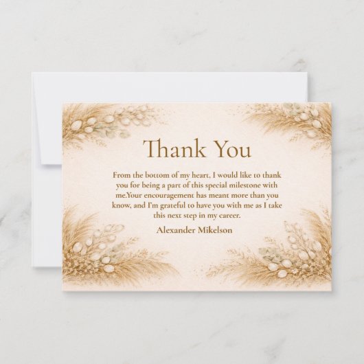Minimalist Beige Pampas Graduation Party サンキューカード (正面)